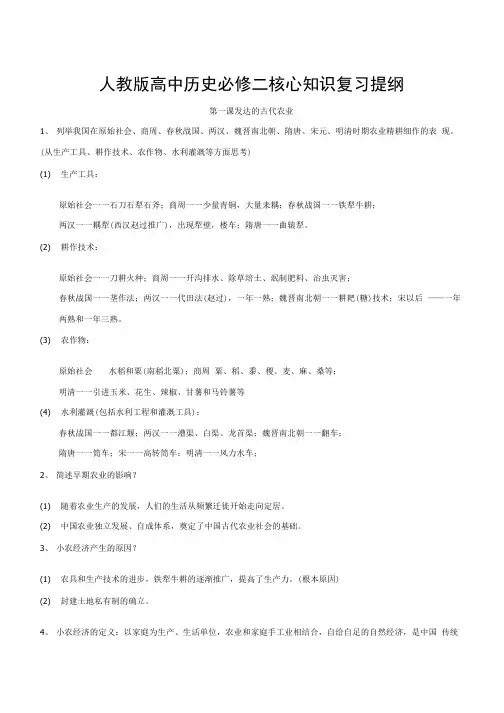 人教版高中历史必修二核心知识复习提纲(按课整理,全面!).docx