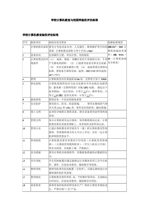 学校计算机教室与校园网验收评估标准