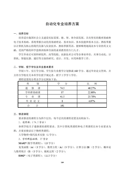 自动化专业培养方案