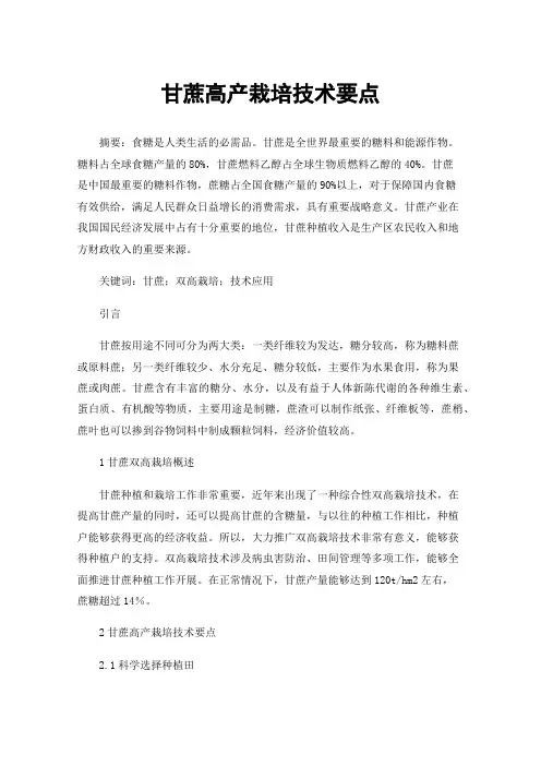 甘蔗高产栽培技术要点