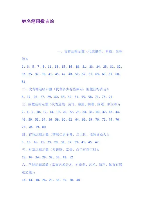 姓名笔画数吉凶