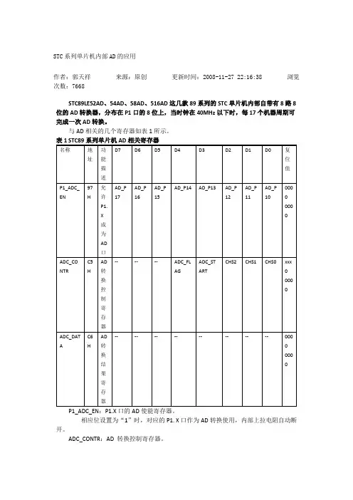STC系列单片机内部AD的应用