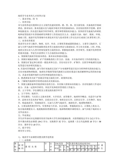 长江大学 地质学专业本科人才培养计划