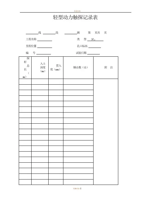 轻型动力触探记录表