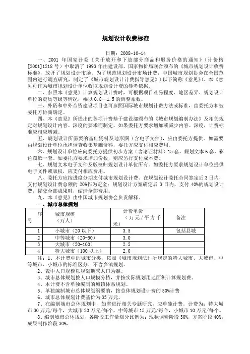 规划设计收费标准