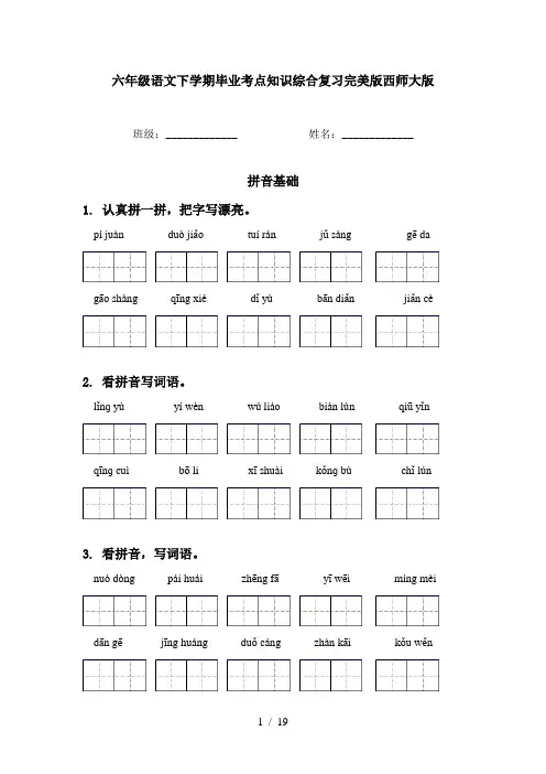 六年级语文下学期毕业考点知识综合复习完美版西师大版