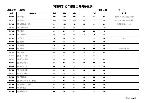 河南省机动车维修工时标准