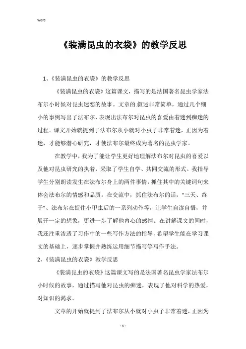 《装满昆虫的衣袋》的教学反思