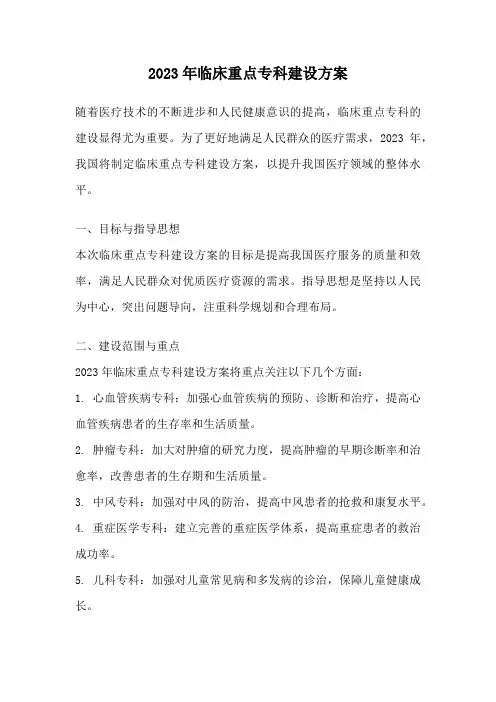 2023年临床重点专科建设方案