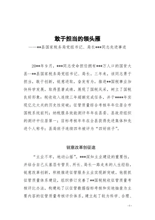 国税局长先进事迹材料