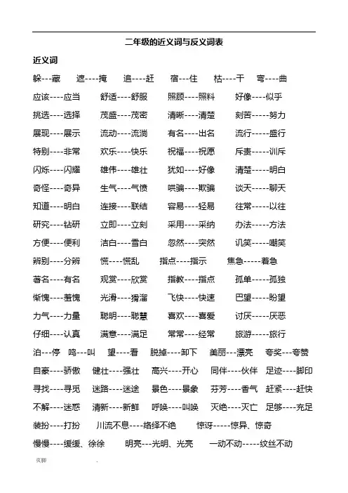 二年级(下册)语文近、反义词及多音字等