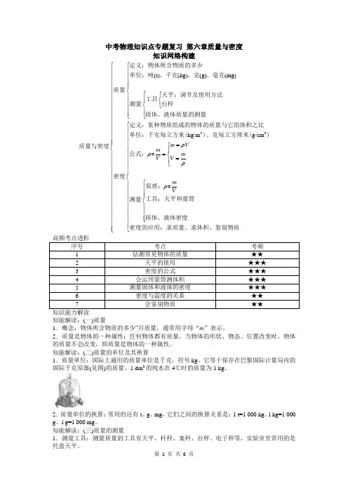 中考物理知识点专题复习 第六章：质量与密度