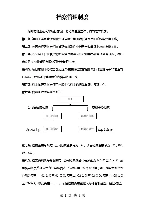 物业公司档案管理制度范本