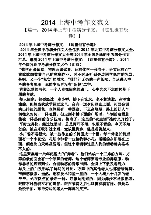 2014上海中考作文范文