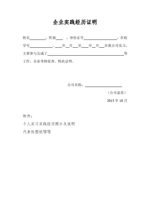 10企业实践经历证明