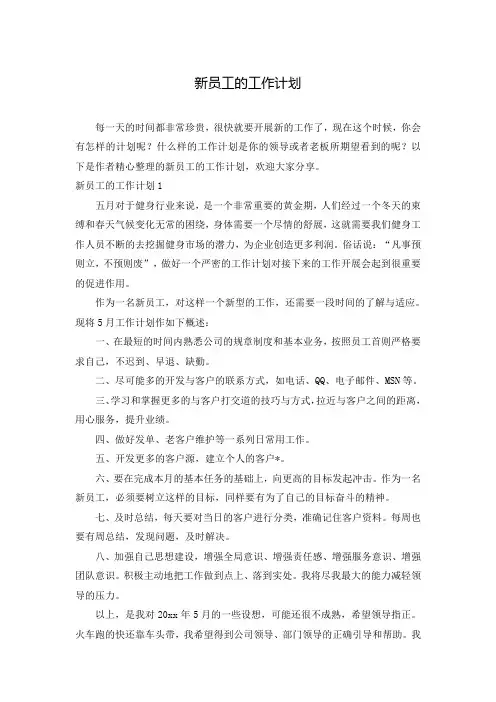 新员工的工作计划