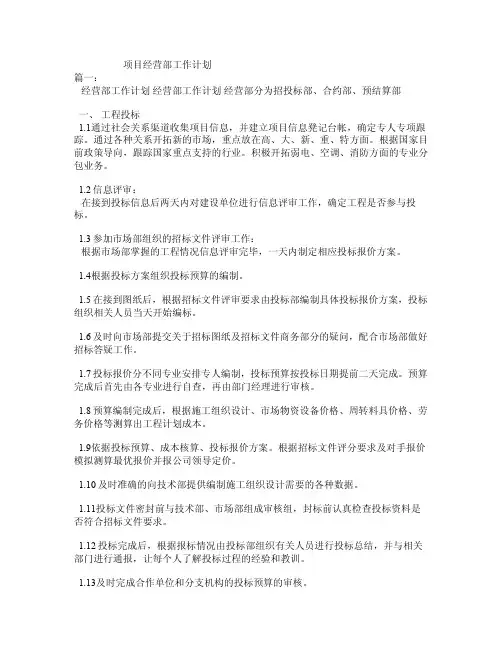 项目经营部工作计划
