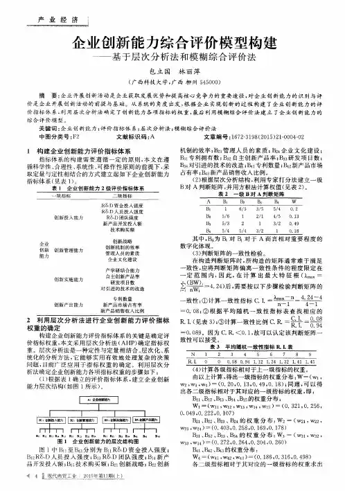 企业创新能力综合评价模型构建——基于层次分析法和模糊综合评价法