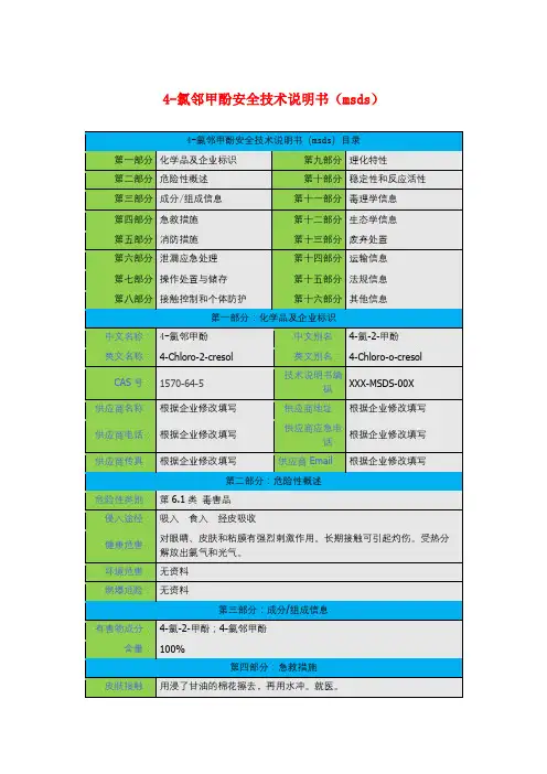 4-氯邻甲酚安全技术说明书(msds)