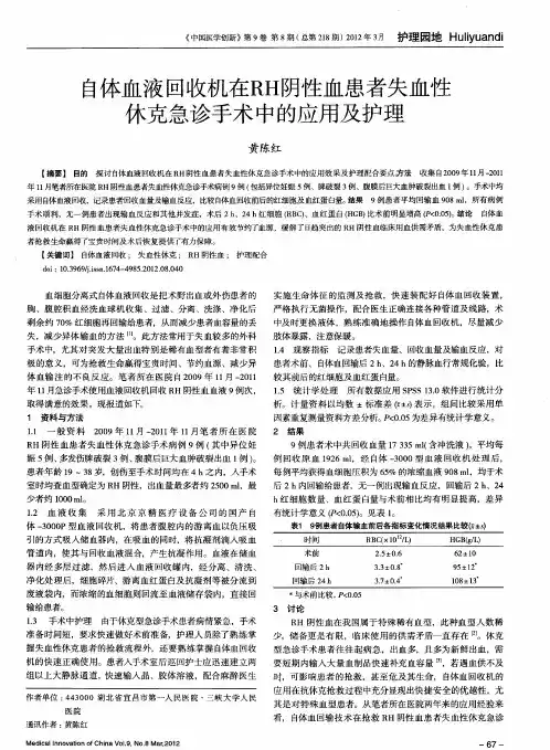 自体血液回收机在RH阴性血患者失血性休克急诊手术中的应用及护理