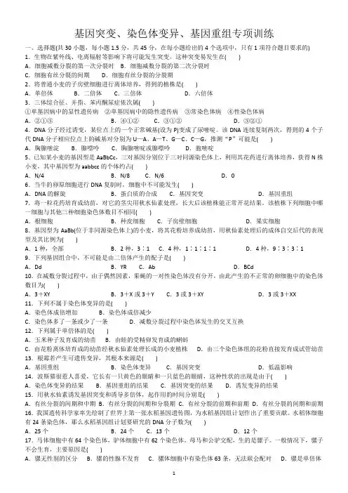 基因突变及其他变异测试题