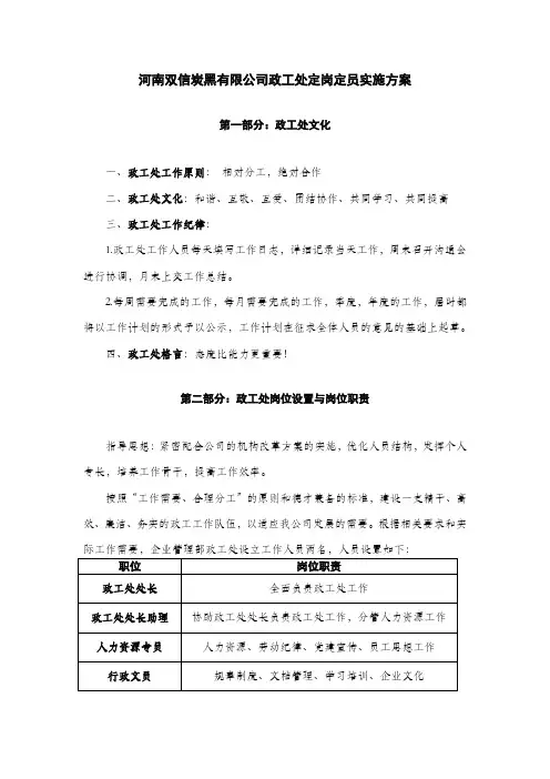 政工处定岗定员实施方案