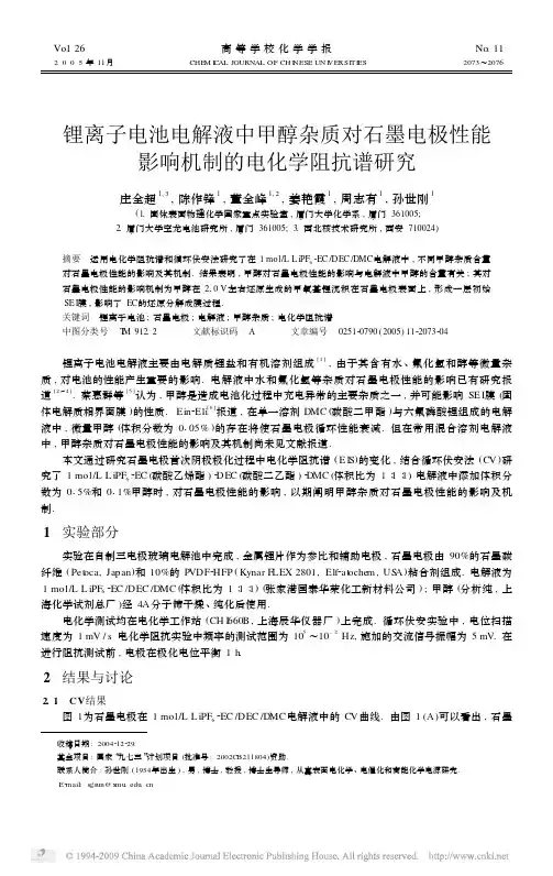 锂离子电池电解液中甲醇杂质对石墨电极性能影响机制的电化学阻抗谱研究
