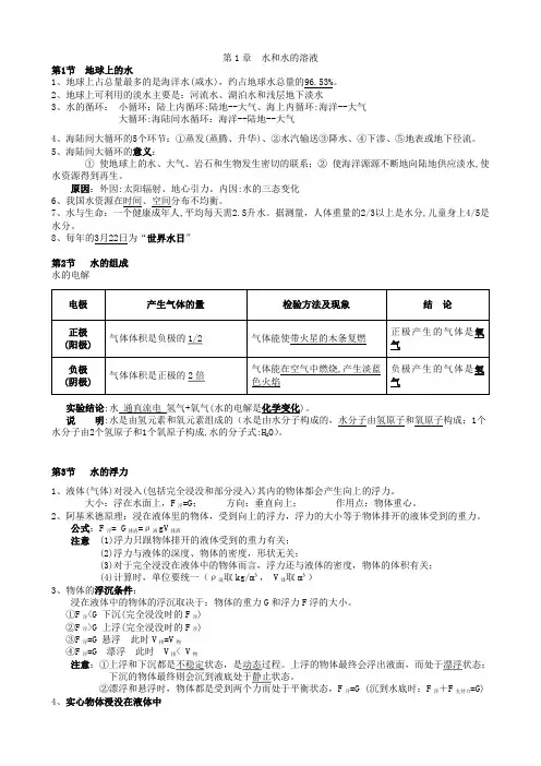 浙教版初中科学知识点   八年级上册科学知识点汇总