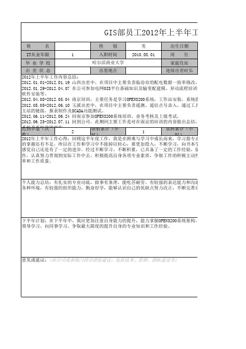 GIS部员工2012年上半年工总结