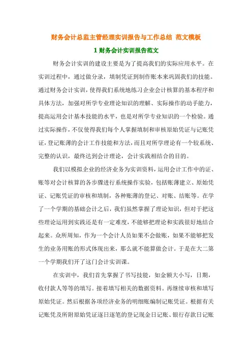 财务会计总监主管经理的实训报告与工作总结范文模板篇