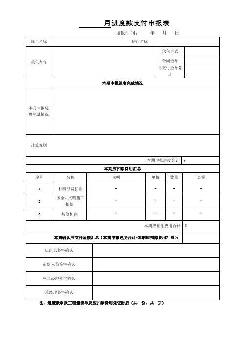 进度款支付申报表