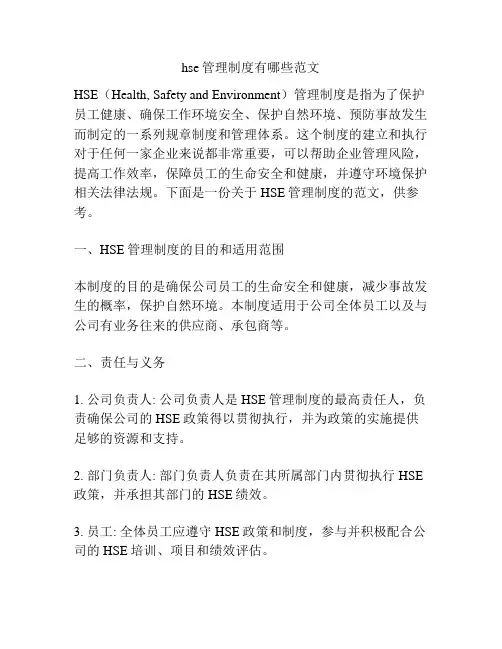 hse管理制度有哪些范文
