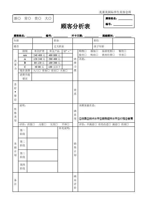 美容院顾客分析表