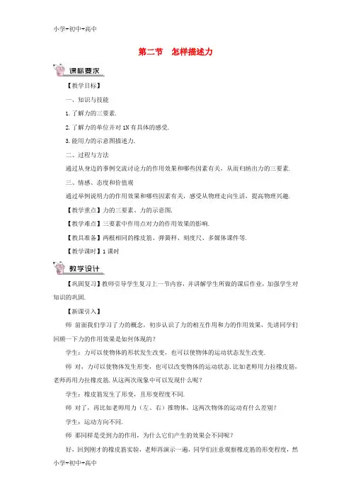 教育最新K122018年八年级物理全册 第六章 第二节 怎样描述力教案 (新版)沪科版