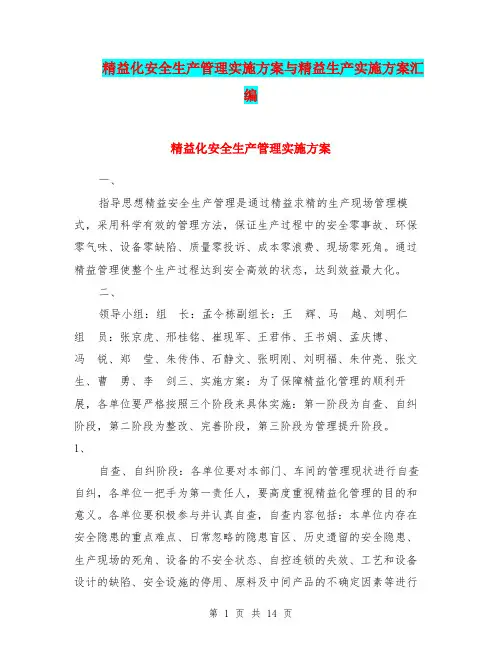 精益化安全生产管理实施方案与精益生产实施方案汇编