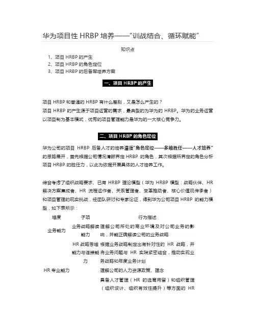 华为项目性HRBP培养——“训战结合、循环赋能”