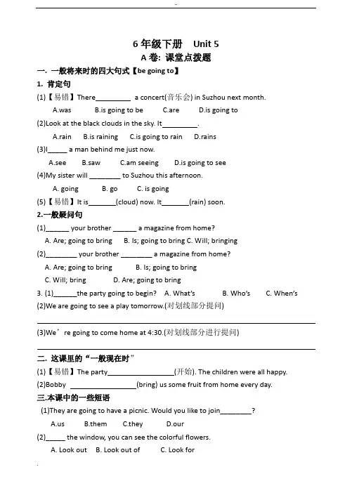 (完整版)译林版小学英语6BUnit5考点精练