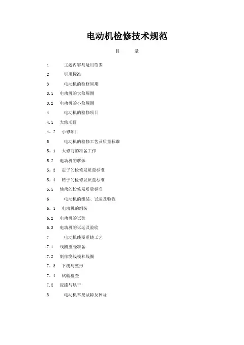 电动机检修技术规范 标准