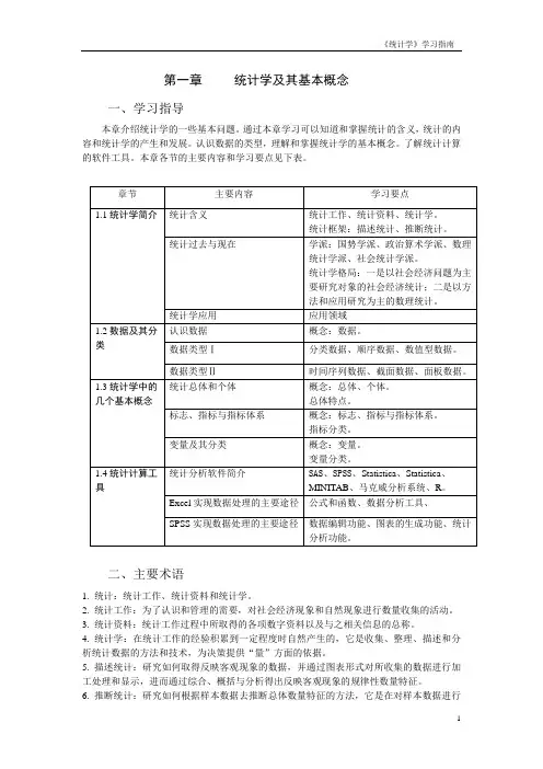 《统计学》课程  学习指南