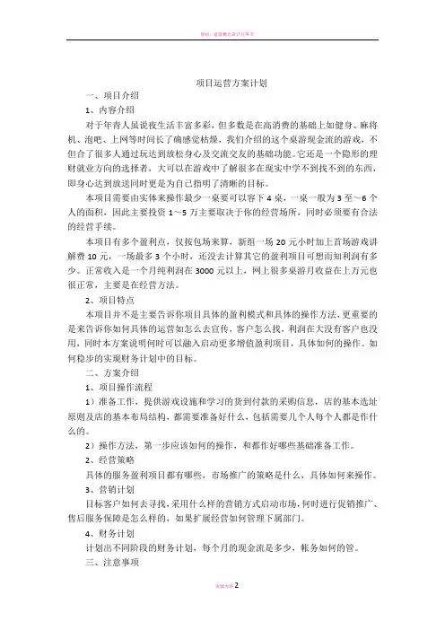项目运营方案计划 2