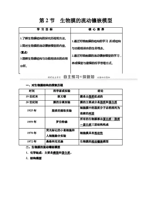 (学案)第4章第2节 生物膜的流动镶嵌模型含答案