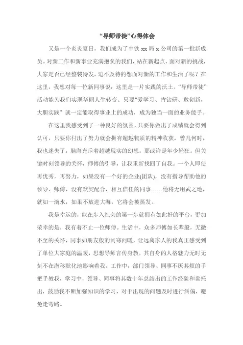 “导师带徒”心得体会