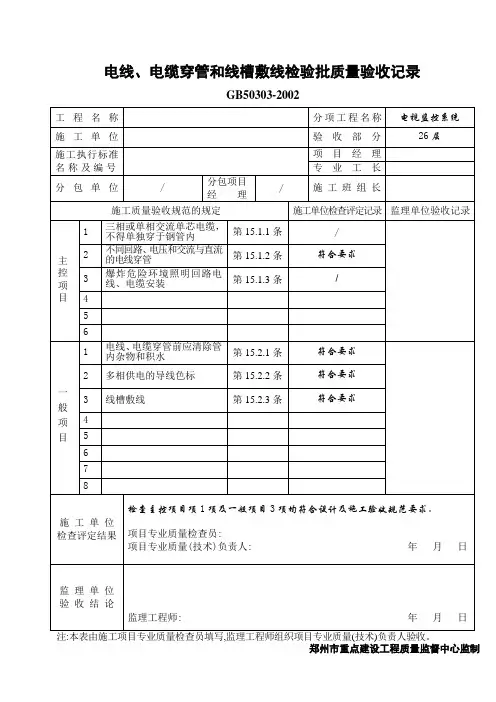电线、电缆穿管和线槽敷线检验批质量验收记录