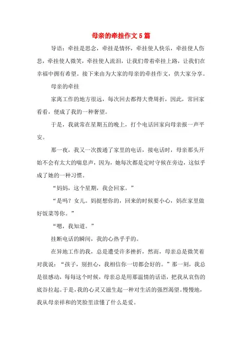 母亲的牵挂作文5篇