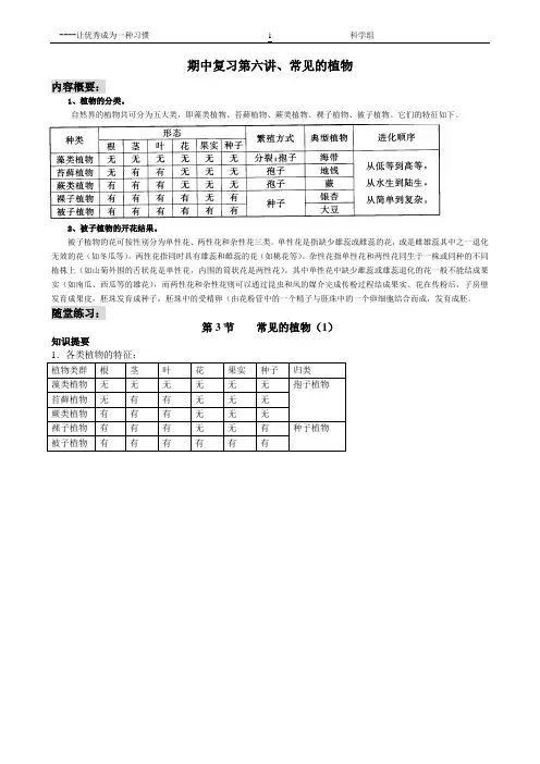 (浙教版)科学七下第二章复习与练习：常见的植物