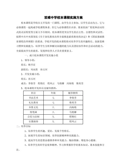 校本课程实施方案 2