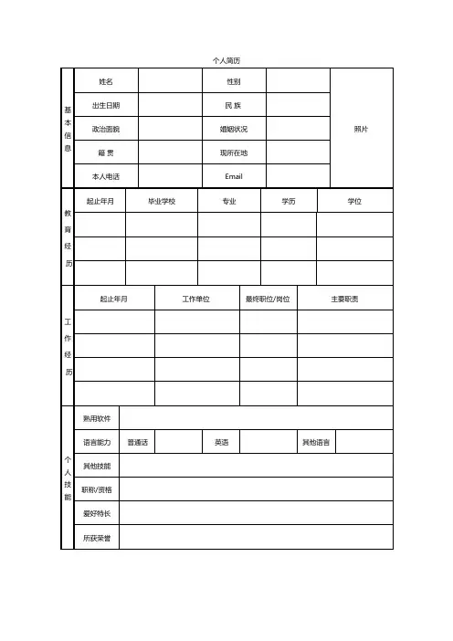 详细个人简历表格模板