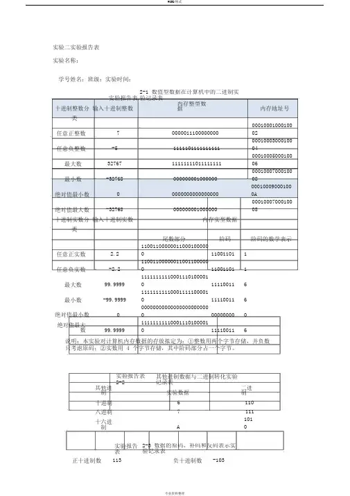 北理大学计算机实验基础实验二实验报告表答案