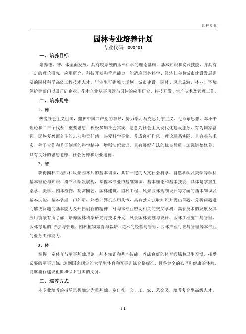 园林专业培养计划
