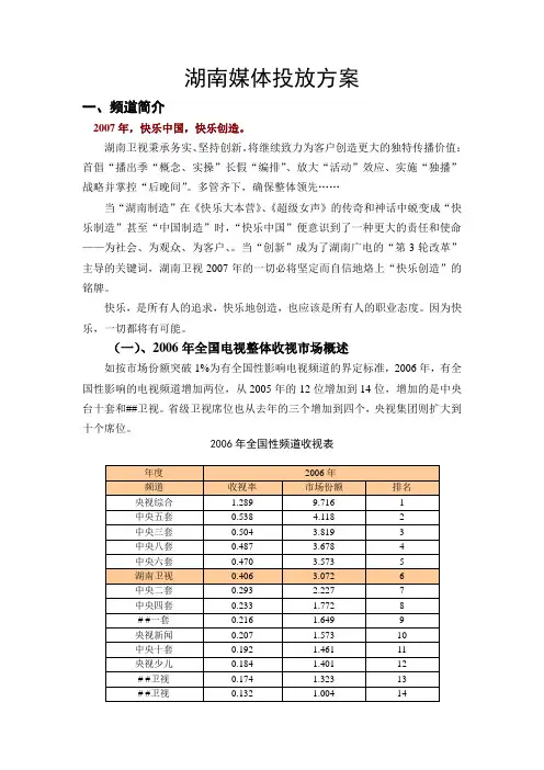 湖南卫视媒体投放方案